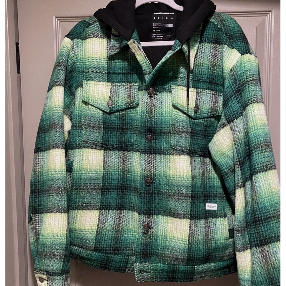 The Hundreds Men’s green plaid shadow Trucker Jacket Size L